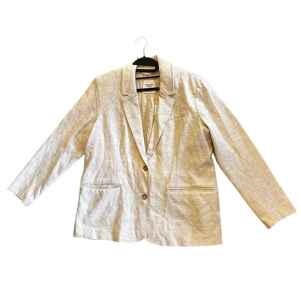 Abercrombie & Fitch Oatmeal Beige Linen Blend Blazer Men's Medium - Picture 2 of 4